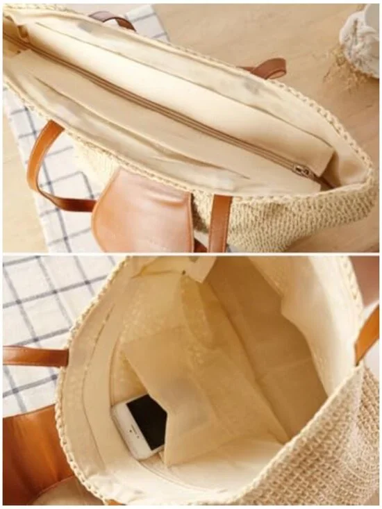 Hand-woven Straw Shoulder Bag Large Woven Beach Tote Purse with Tassel - Picture 2 of 7